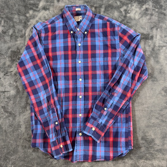 J.Crew Other - J.Crew Mens Medium Button Down Blue Red Plaid Shirt Slim Fit Long Sleeve Cotton